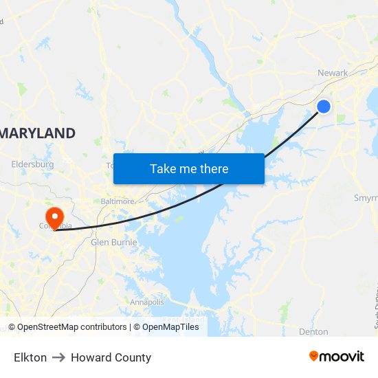 Elkton to Howard County map