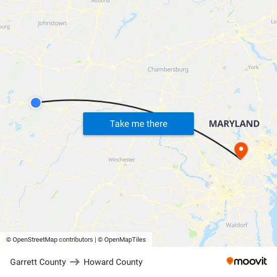 Garrett County to Howard County map
