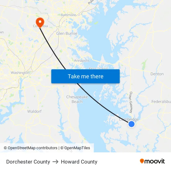 Dorchester County to Howard County map