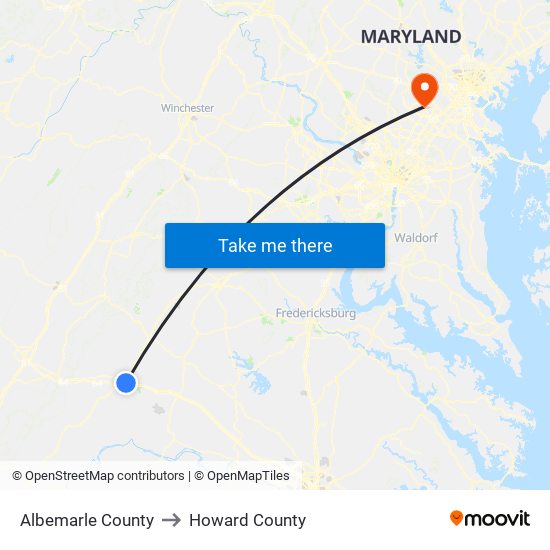 Albemarle County to Howard County map