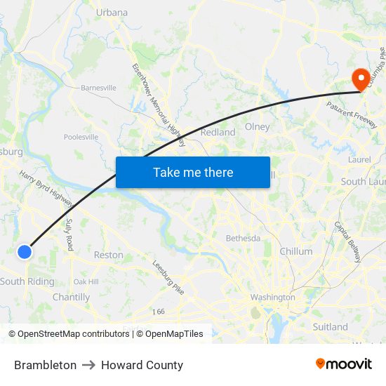 Brambleton to Howard County map