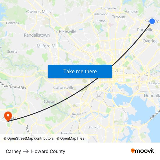 Carney to Howard County map