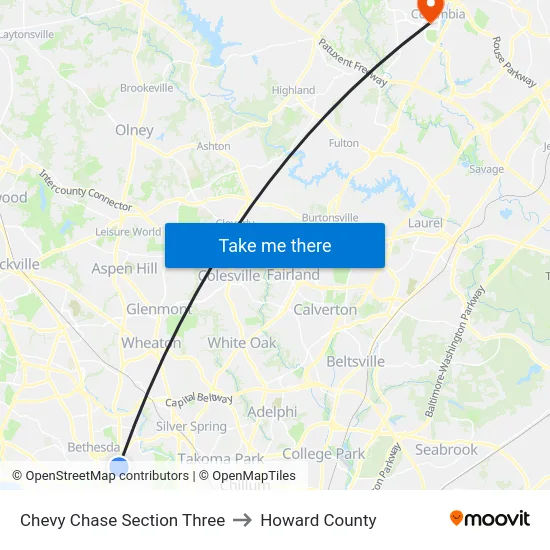 Chevy Chase Section Three to Howard County map