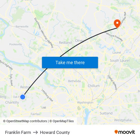 Franklin Farm to Howard County map