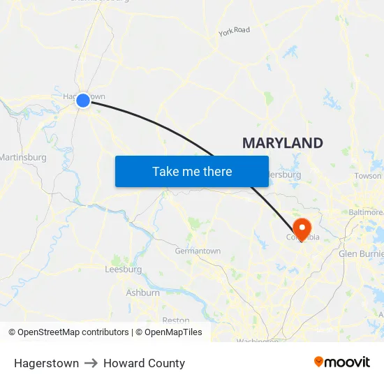 Hagerstown to Howard County map