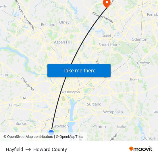 Hayfield to Howard County map