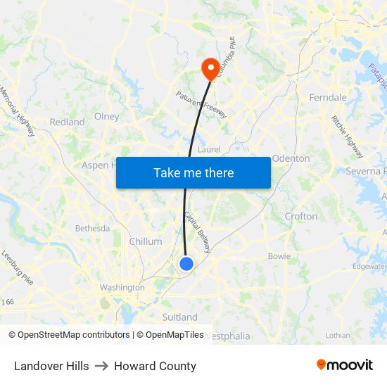 Landover Hills to Howard County map