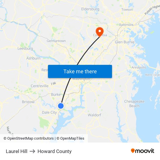 Laurel Hill to Howard County map