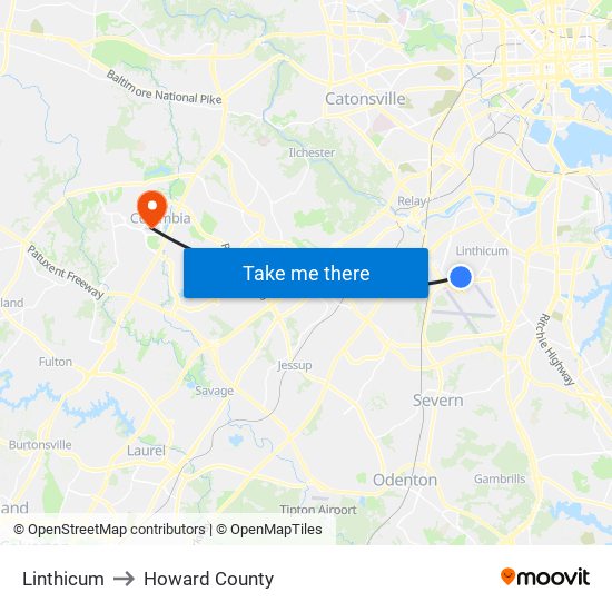 Linthicum to Howard County map