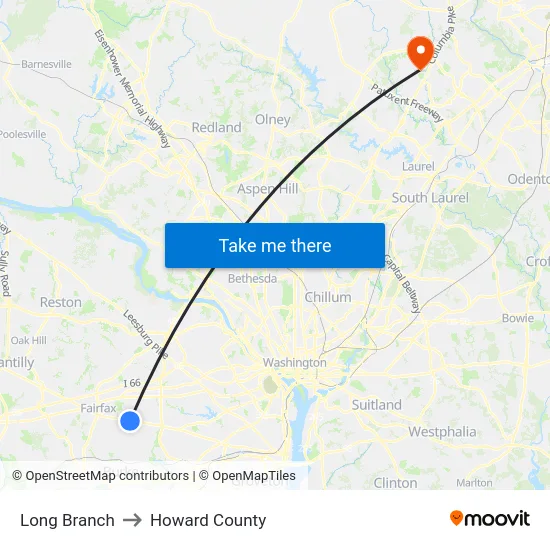 Long Branch to Howard County map