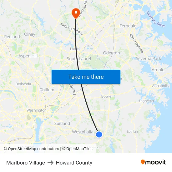 Marlboro Village to Howard County map