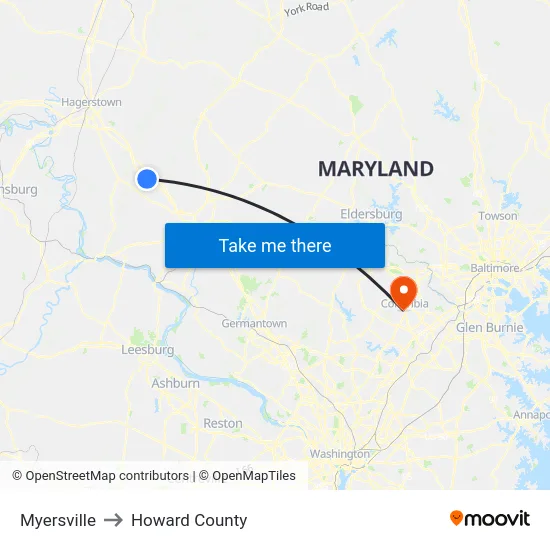 Myersville to Howard County map
