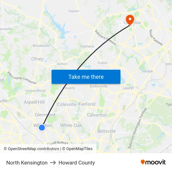 North Kensington to Howard County map