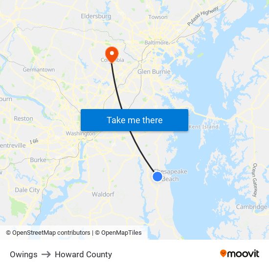 Owings to Howard County map