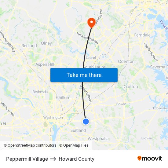 Peppermill Village to Howard County map