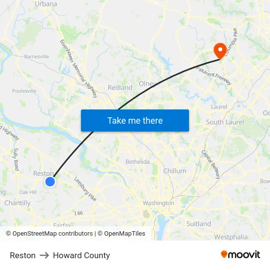 Reston to Howard County map