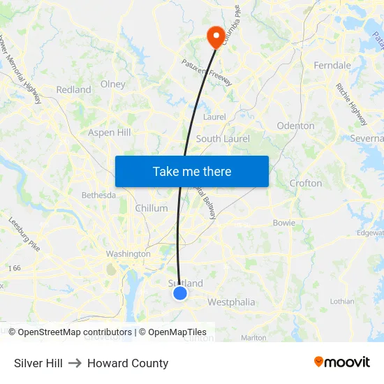 Silver Hill to Howard County map