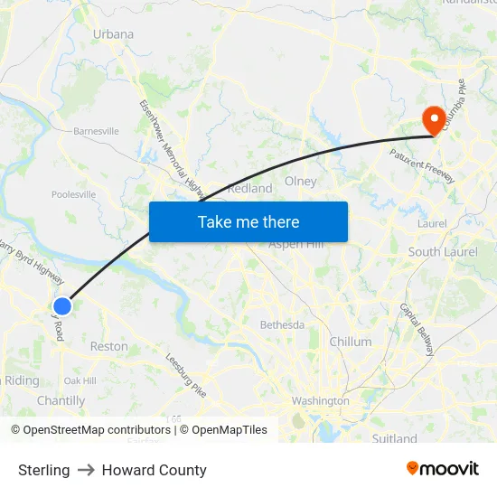 Sterling to Howard County map