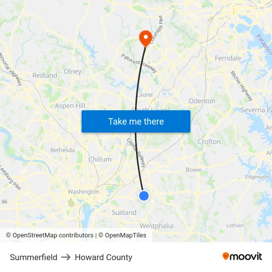 Summerfield to Howard County map