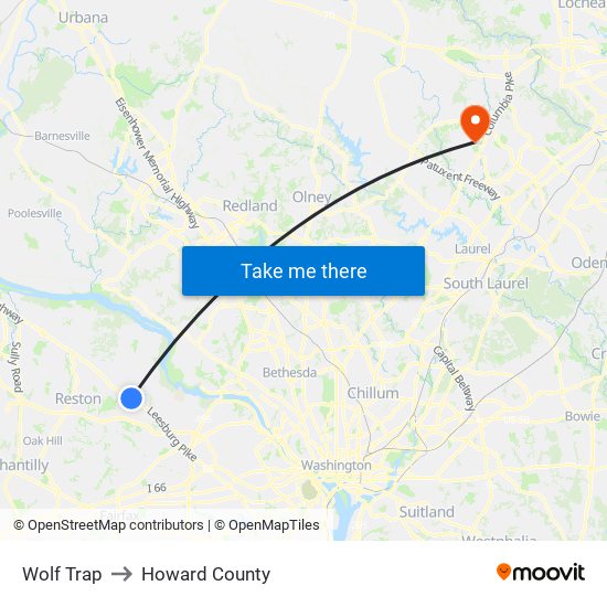 Wolf Trap to Howard County map