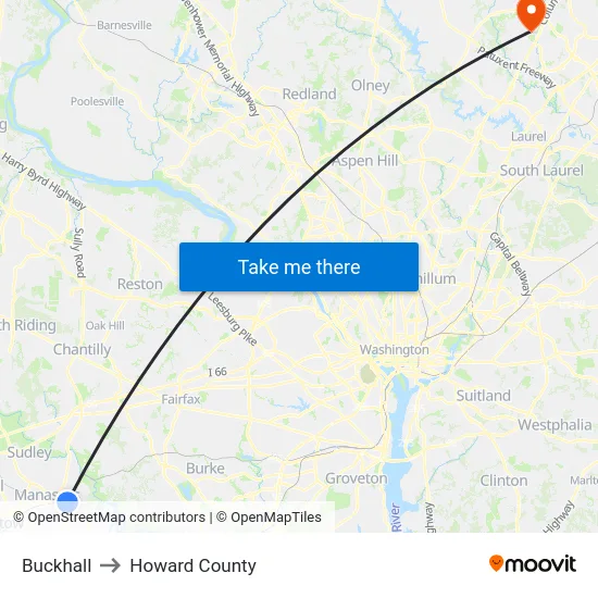 Buckhall to Howard County map