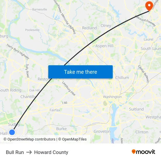 Bull Run to Howard County map