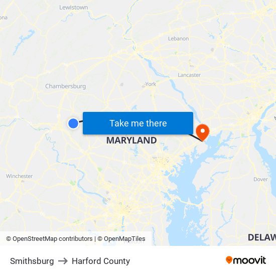 Smithsburg to Harford County map