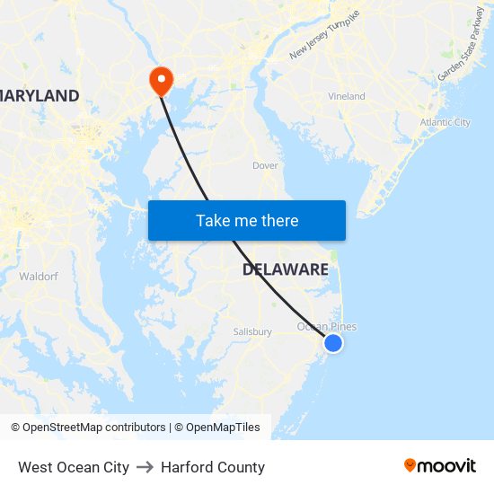 West Ocean City to Harford County map