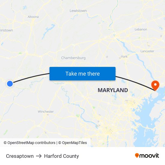 Cresaptown to Harford County map