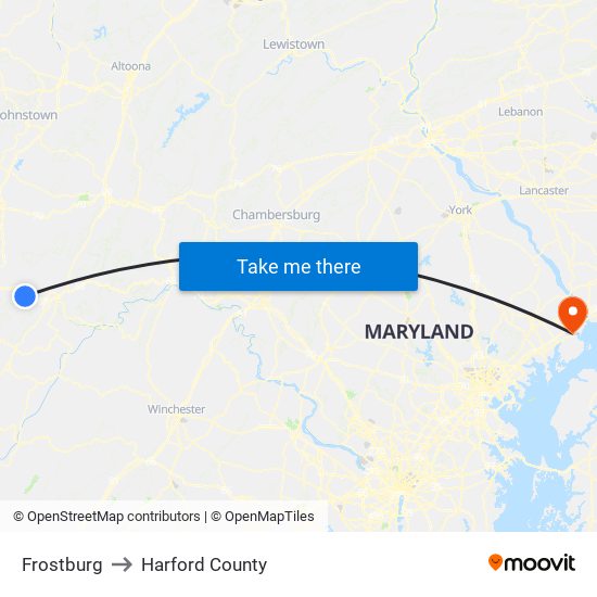 Frostburg to Harford County map