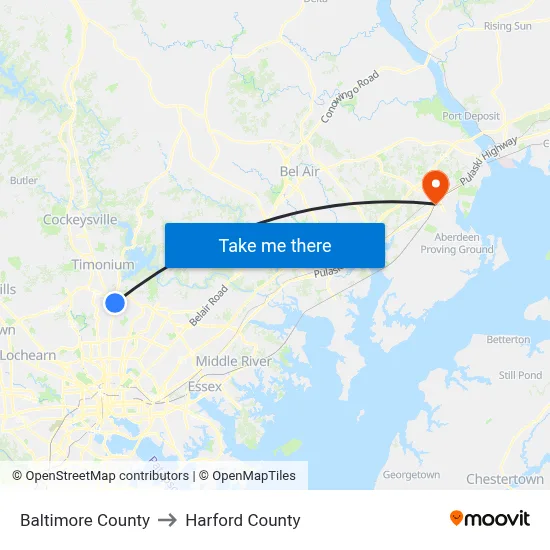 Baltimore County to Harford County map