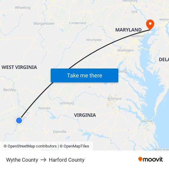 Wythe County to Harford County map