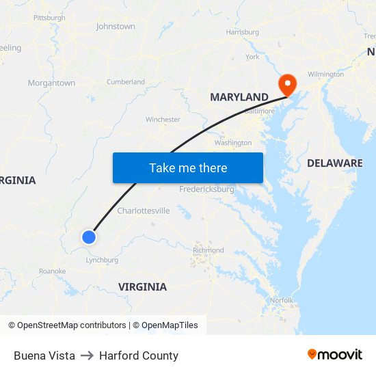 Buena Vista to Harford County map