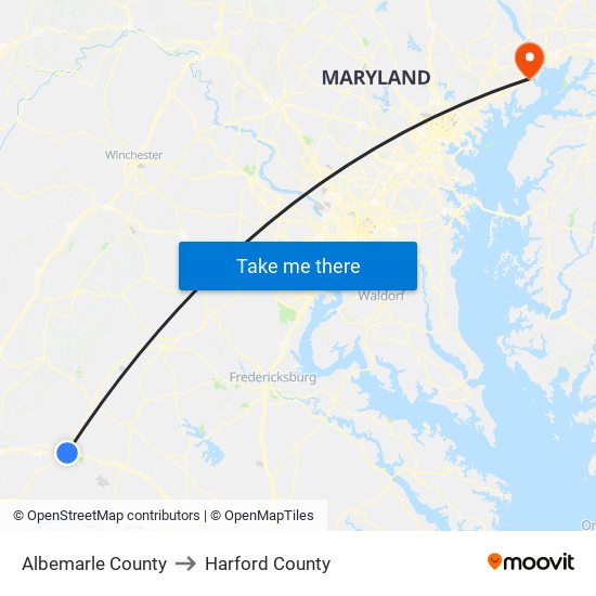 Albemarle County to Harford County map