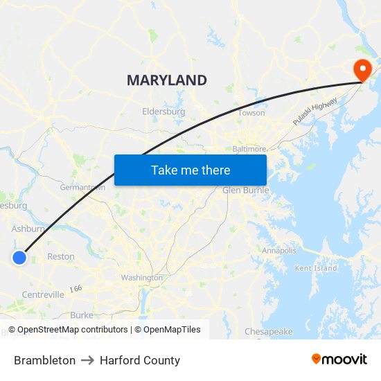 Brambleton to Harford County map