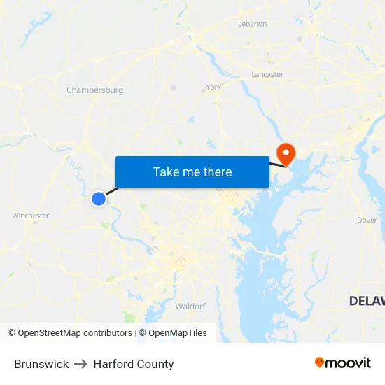 Brunswick to Harford County map