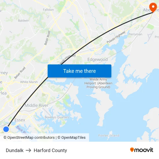 Dundalk to Harford County map