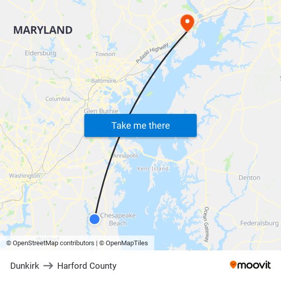 Dunkirk to Harford County map