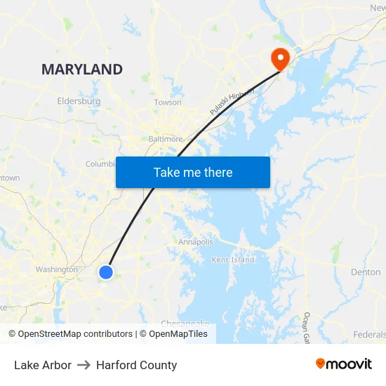 Lake Arbor to Harford County map
