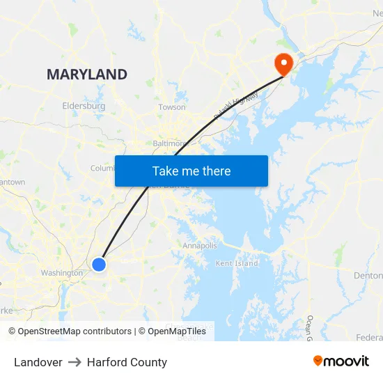 Landover to Harford County map