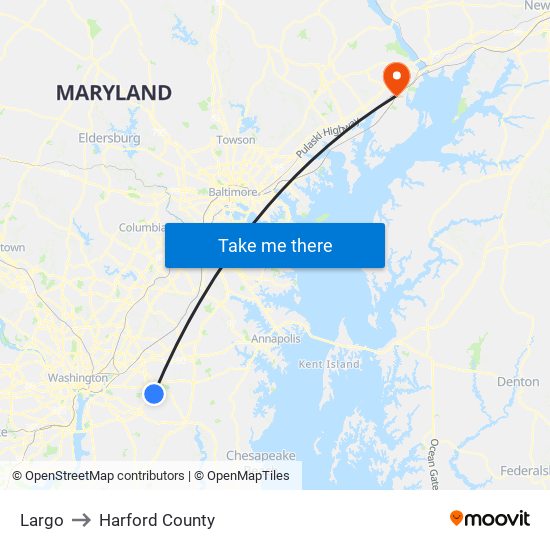 Largo to Harford County map