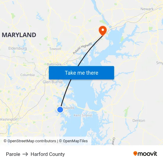 Parole to Harford County map
