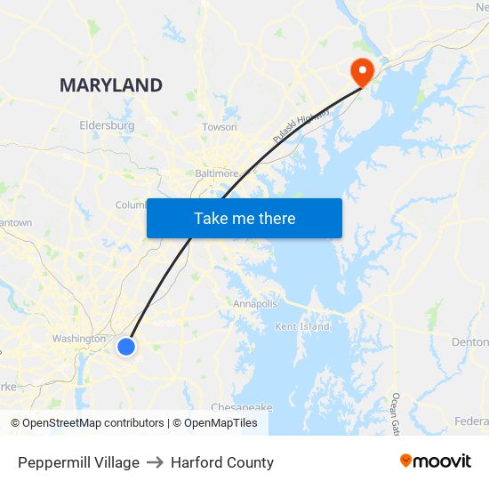 Peppermill Village to Harford County map