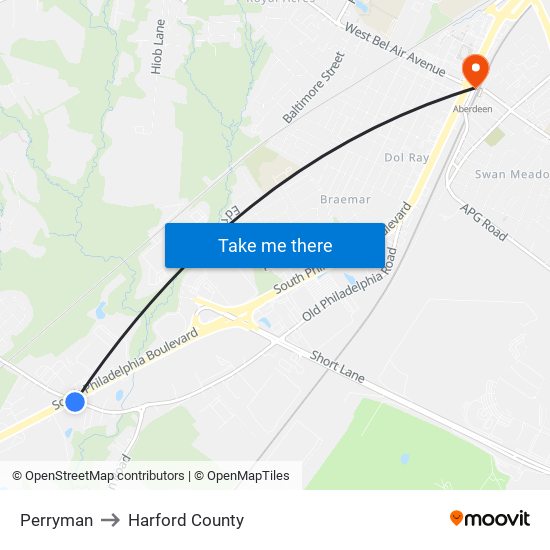 Perryman to Harford County map