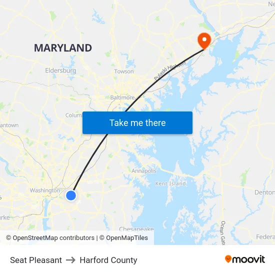 Seat Pleasant to Harford County map
