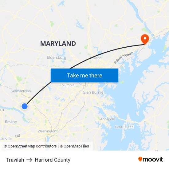 Travilah to Harford County map