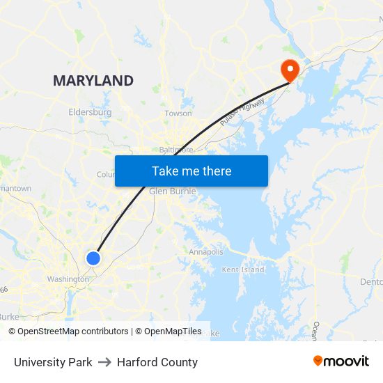 University Park to Harford County map