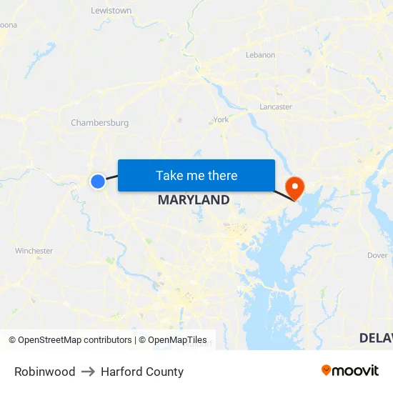 Robinwood to Harford County map