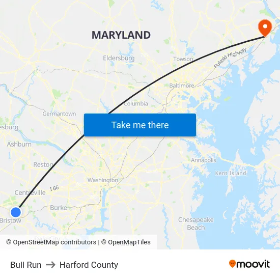 Bull Run to Harford County map