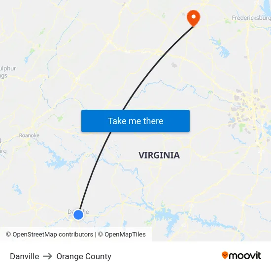 Danville to Orange County map